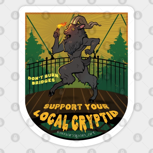 The Goatman- Support Your Local Cryptid Sticker by Marzipan Art